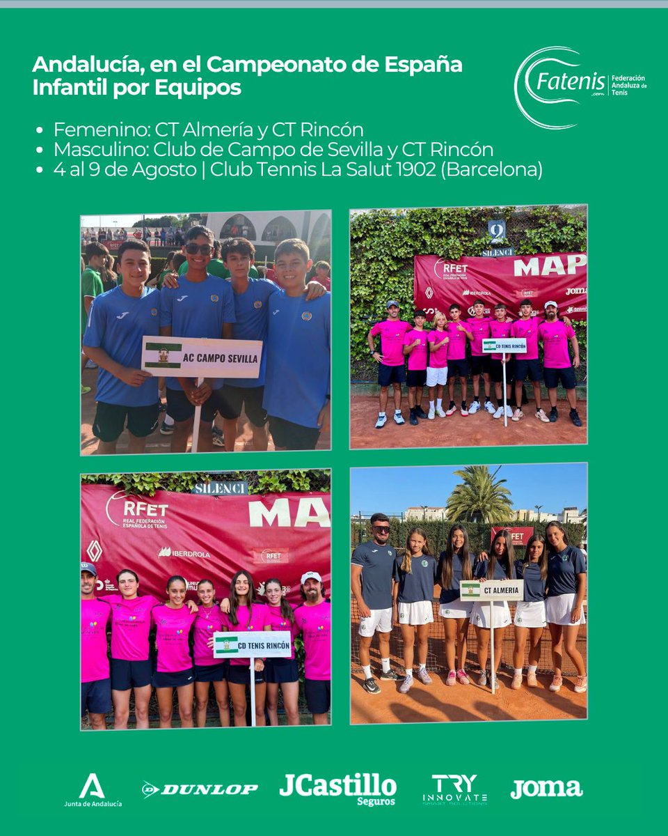 #TenisAndalucía (@fattenis) on Twitter photo 🎾𝐀𝐧𝐝𝐚𝐥𝐮𝐜í𝐚 𝐛𝐮𝐬𝐜𝐚 𝐛𝐫𝐢𝐥𝐥𝐚𝐫 𝐞𝐧 𝐞𝐥 𝐉𝐨𝐚𝐧 𝐂𝐨𝐦𝐩𝐭𝐚🏆
🔹 Femenino: Club de Tenis Almería y Club de Tennis Rincón
🔹 Masculino: Club de Tennis Rincón y Club de Campo de Sevilla
¡Vamos!
<a href="/RFETenis/">Tenis España</a>
<a href="/DeporteAND/">Andalucía es Deporte</a> <a href="/Cafdsocial/">CAFD | #TuNuevaCAFD</a> <a href="/intenis/">Industria del Tenis</a> 🎾𝐀𝐧𝐝𝐚𝐥𝐮𝐜í𝐚 𝐛𝐮𝐬𝐜𝐚 𝐛𝐫𝐢𝐥𝐥𝐚𝐫 𝐞𝐧 𝐞𝐥 𝐉𝐨𝐚𝐧 𝐂𝐨𝐦𝐩𝐭𝐚🏆
🔹 Femenino: Club de Tenis Almería y Club de Tennis Rincón
🔹 Masculino: Club de Tennis Rincón y Club de Campo de Sevilla
¡Vamos!
<a href="/RFETenis/">Tenis España</a>
<a href="/DeporteAND/">Andalucía es Deporte</a> <a href="/Cafdsocial/">CAFD | #TuNuevaCAFD</a> <a href="/intenis/">Industria del Tenis</a>