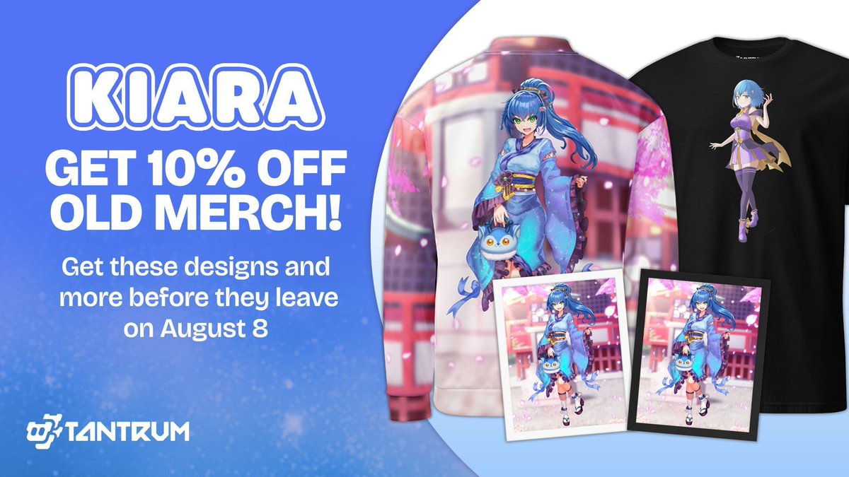 🚨 This week is your last chance to get certain <a href="/KiaraStreams/">Kiara_TV</a> merch items before they leave the store this Friday at 11:59 PM CT! Grab the bomber jacket, debut shirts, 3.0 blanket, framed poster, or canvas and get 10% OFF automatically at checkout over at ➡️