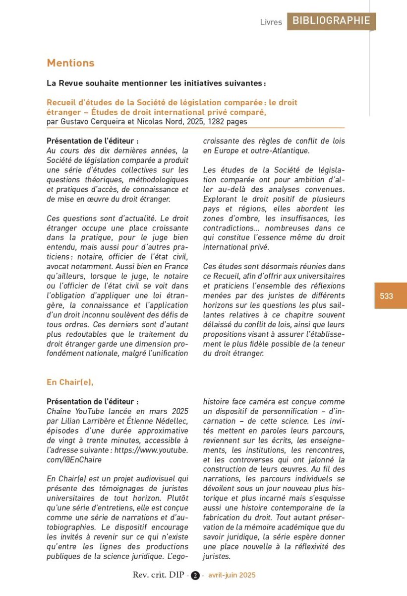 Gustavo Cerqueira (@gus_cerqueira) on Twitter photo Remerciements à la Revue critique de droit international privé pour la mention, dans ses colonnes, du Recueil d'études de la <a href="/legiscompare/">Société de législation comparée</a> dédié au droit étranger. L'ouvrage sera présenté lors du salon du livre juridique, le 27 septembre prochain, au <a href="/Conseil_constit/">Conseil constit</a>. #SDLJ2025 Remerciements à la Revue critique de droit international privé pour la mention, dans ses colonnes, du Recueil d'études de la <a href="/legiscompare/">Société de législation comparée</a> dédié au droit étranger. L'ouvrage sera présenté lors du salon du livre juridique, le 27 septembre prochain, au <a href="/Conseil_constit/">Conseil constit</a>. #SDLJ2025