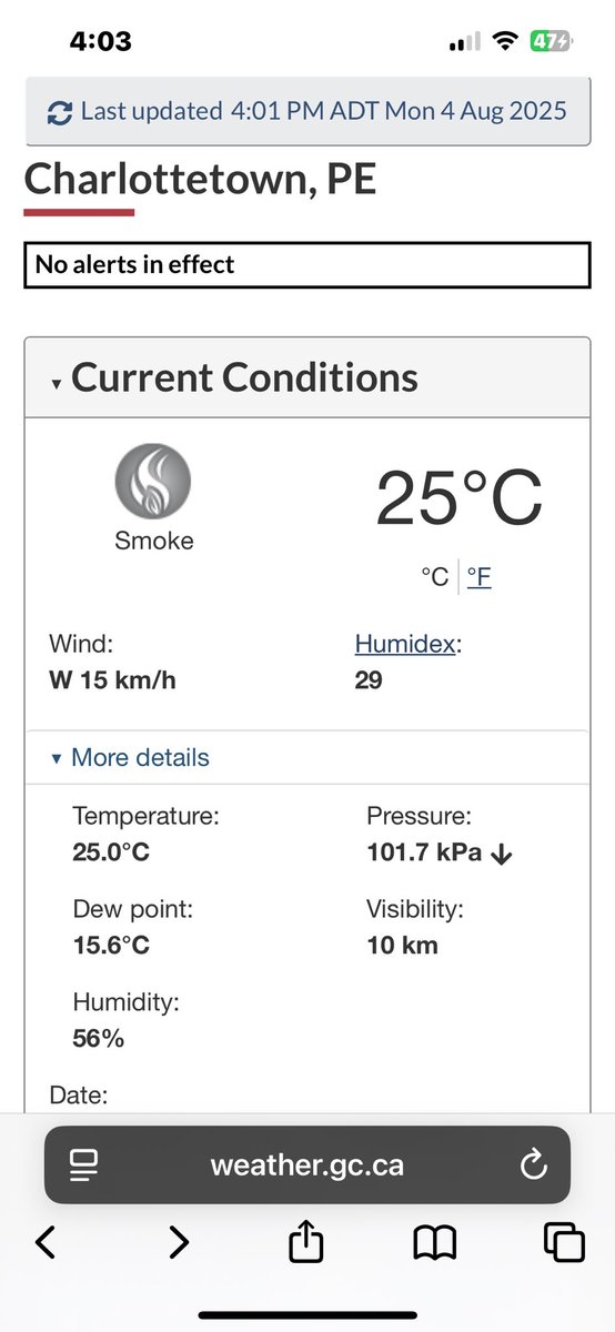 4pm Weather Conditions most all of PEI