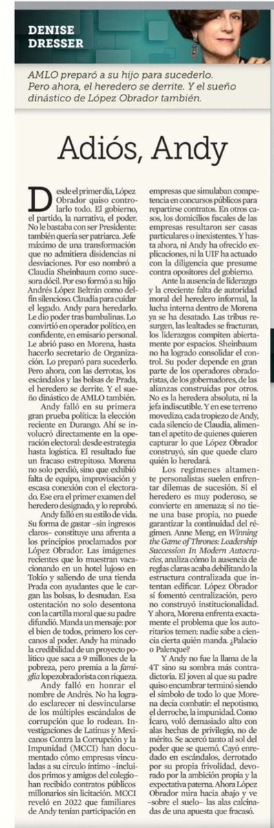 ¿Ya leyeron a ⁦<a href="/DeniseDresserG/">Denise Dresser</a>⁩?
“Adiós, Andy”.
👇