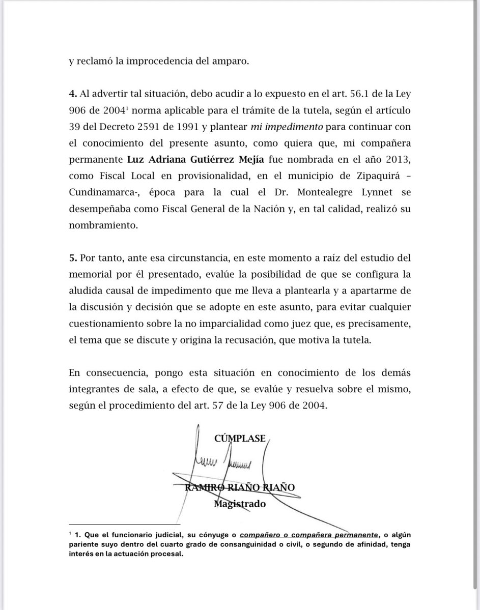 Daniel Coronell (@dcoronell) on Twitter photo Atención: Tutela del expresidente <a href="/AlvaroUribeVel/">Álvaro Uribe Vélez</a> para evitar su detención fue asignada al magistrado Ramiro Riaño quien hace meses se declaró impedido para intervenir en este caso. Eso sí, declaró su impedimento después de decidir a favor de Uribe. Atención: Tutela del expresidente <a href="/AlvaroUribeVel/">Álvaro Uribe Vélez</a> para evitar su detención fue asignada al magistrado Ramiro Riaño quien hace meses se declaró impedido para intervenir en este caso. Eso sí, declaró su impedimento después de decidir a favor de Uribe.