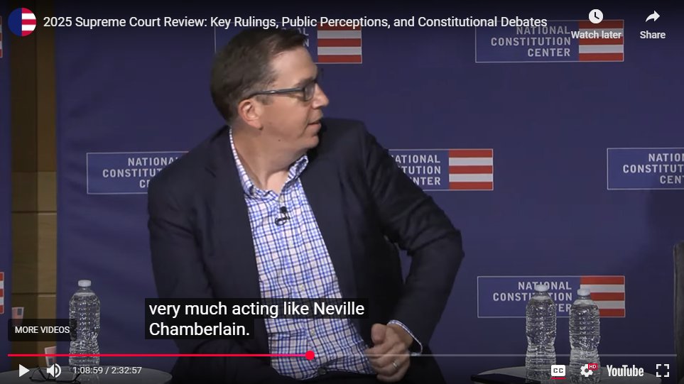 Eric W. (@ewess92) on Twitter photo A law professor recently described the Supreme Court at a <a href="/ConstitutionCtr/">National Constitution Center</a> panel of "appeasement." I was shocked to hear the Supreme Court cast as Neville Chamberlain and President Trump as a world-historic villain by a prominent law professor on that stage. A law professor recently described the Supreme Court at a <a href="/ConstitutionCtr/">National Constitution Center</a> panel of "appeasement." I was shocked to hear the Supreme Court cast as Neville Chamberlain and President Trump as a world-historic villain by a prominent law professor on that stage.