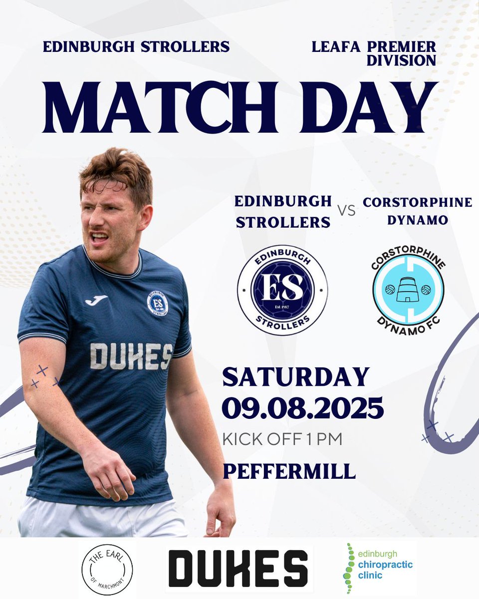 Edinburgh Strollers (@edinstrollersfc) on Twitter photo MATCHDAY
🆚 <a href="/CorrieDynamoFC/">Corstorphine Dynamo CFC</a>
🏆 <a href="/LeafaOfficial/">Official_LEAFA</a> Premier Division
⏰ 1pm KO
📍 Peffermill
<a href="/scottish_aff/">AmateurFixturesResultsSCO</a> <a href="/L1veAtTheAmmys/">Live At The Ammys</a> <a href="/ScotAmFA/">Scottish Amateur FA</a>
Sponsors:
Dukes
The Earl of Marchmont
<a href="/ChiroEdinburgh/">EdinburghChiro</a>
🔵⚪️🔵⚪️ MATCHDAY
🆚 <a href="/CorrieDynamoFC/">Corstorphine Dynamo CFC</a>
🏆 <a href="/LeafaOfficial/">Official_LEAFA</a> Premier Division
⏰ 1pm KO
📍 Peffermill
<a href="/scottish_aff/">AmateurFixturesResultsSCO</a> <a href="/L1veAtTheAmmys/">Live At The Ammys</a> <a href="/ScotAmFA/">Scottish Amateur FA</a>
Sponsors:
Dukes
The Earl of Marchmont
<a href="/ChiroEdinburgh/">EdinburghChiro</a>
🔵⚪️🔵⚪️