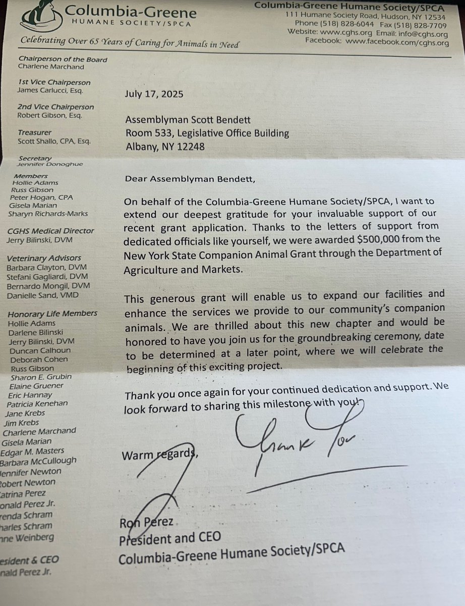 So pleased to hear that my office was able to help secure a $500,000 state grant to support the expansion of the Columbia-Greene Humane Society! 

Animals are a big part of my life, as my wife and I are pet owners, and my district office shares a building with a dog grooming