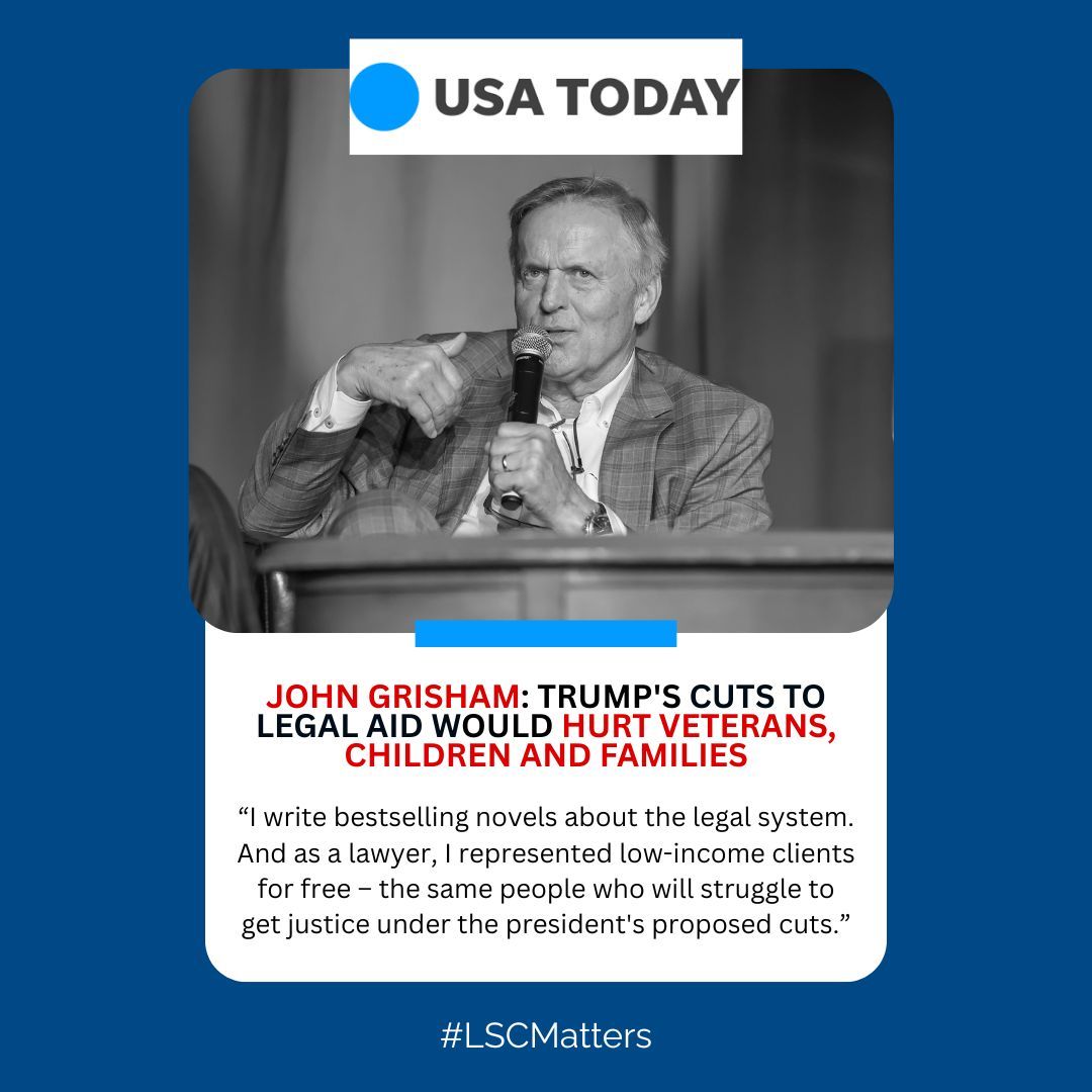 Legal Services Corp. (@lsctweets) on Twitter photo Don’t miss this compelling op-ed by bestselling author <a href="/JohnGrisham/">John Grisham</a> on how proposed cuts to LSC would devastate rural America.
Read why access to justice is on the line: usatoday.com/story/opinion/… #LSCMatters Don’t miss this compelling op-ed by bestselling author <a href="/JohnGrisham/">John Grisham</a> on how proposed cuts to LSC would devastate rural America.
Read why access to justice is on the line: usatoday.com/story/opinion/… #LSCMatters