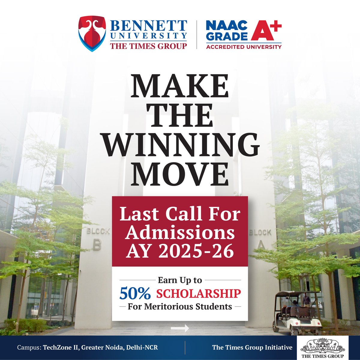 bennettuniv's tweet image. Final call to shape your future at Bennett University — a Times Group initiative.
- Up to 50% scholarships
- Global pathways
- Careers at Google, Meta &amp;amp; more
- Industry-powered learning
Apply now: rb.gy/4xkfpn
#BennettUniversity #FinalCall #FutureReady