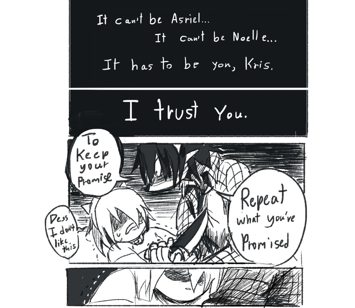 #DELTARUNE 
The Splitting paths (4/11)
(Content warning: Implied suicide )