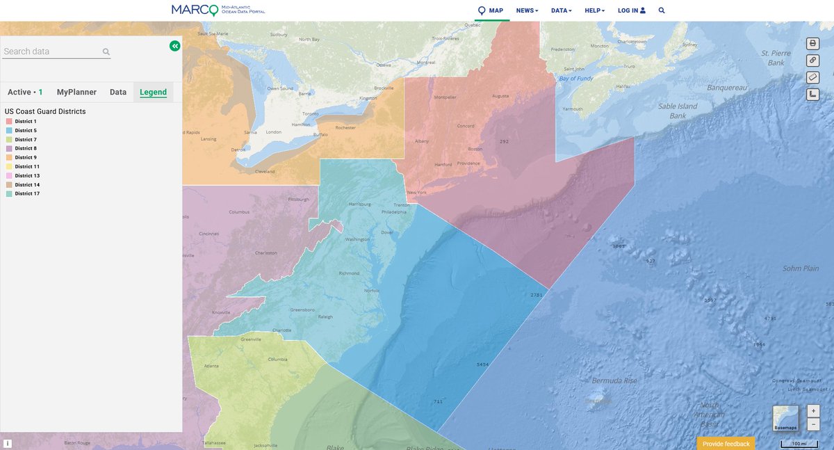 Happy #CoastGuardDay! The #CoastGuard was founded OTD in 1790, by Sec. of State Alexander Hamilton and today protects 100,000 miles of waterways. The Mid-Atlantic is home to District 1 (northern NJ-New England) and D-5 (NJ to the Carolinas).

🛟Map:  portal.midatlanticocean.org/url_shortener/…