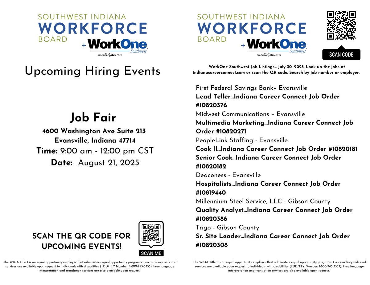 swinworkforce's tweet photo. Find the most recent WorkOne Southwest job listings below. Stop by any WorkOne office to receive free help with your application! We look forward to seeing you soon! https://t.co/qfA8TB4Mdu