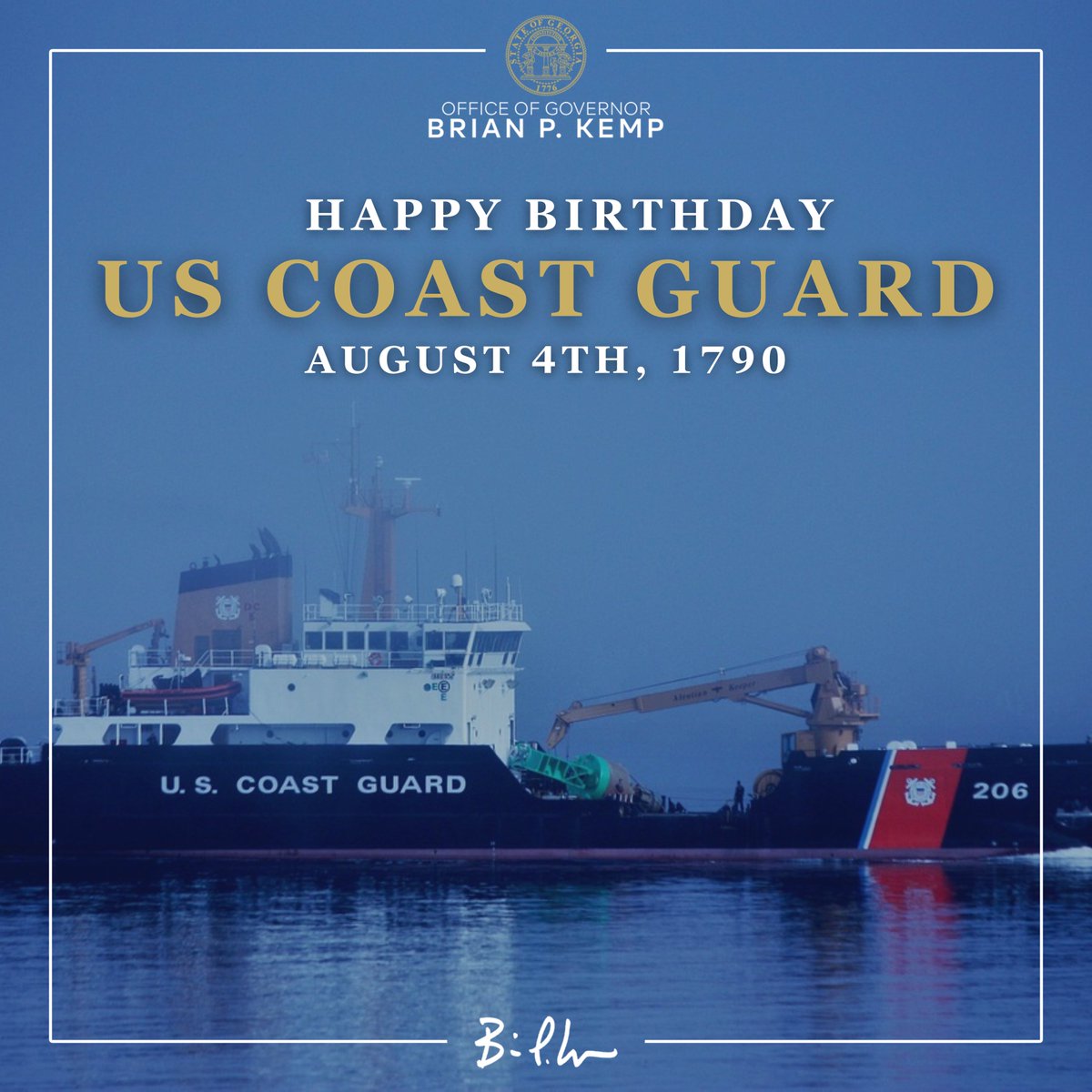 Governor Brian P. Kemp (@govkemp) on Twitter photo Happy 235th Birthday to the <a href="/USCG/">U.S. Coast Guard</a>! Thank you to all the brave men and women who work daily to protect our nation’s coastlines and waters and keep Americans safe. Happy 235th Birthday to the <a href="/USCG/">U.S. Coast Guard</a>! Thank you to all the brave men and women who work daily to protect our nation’s coastlines and waters and keep Americans safe.