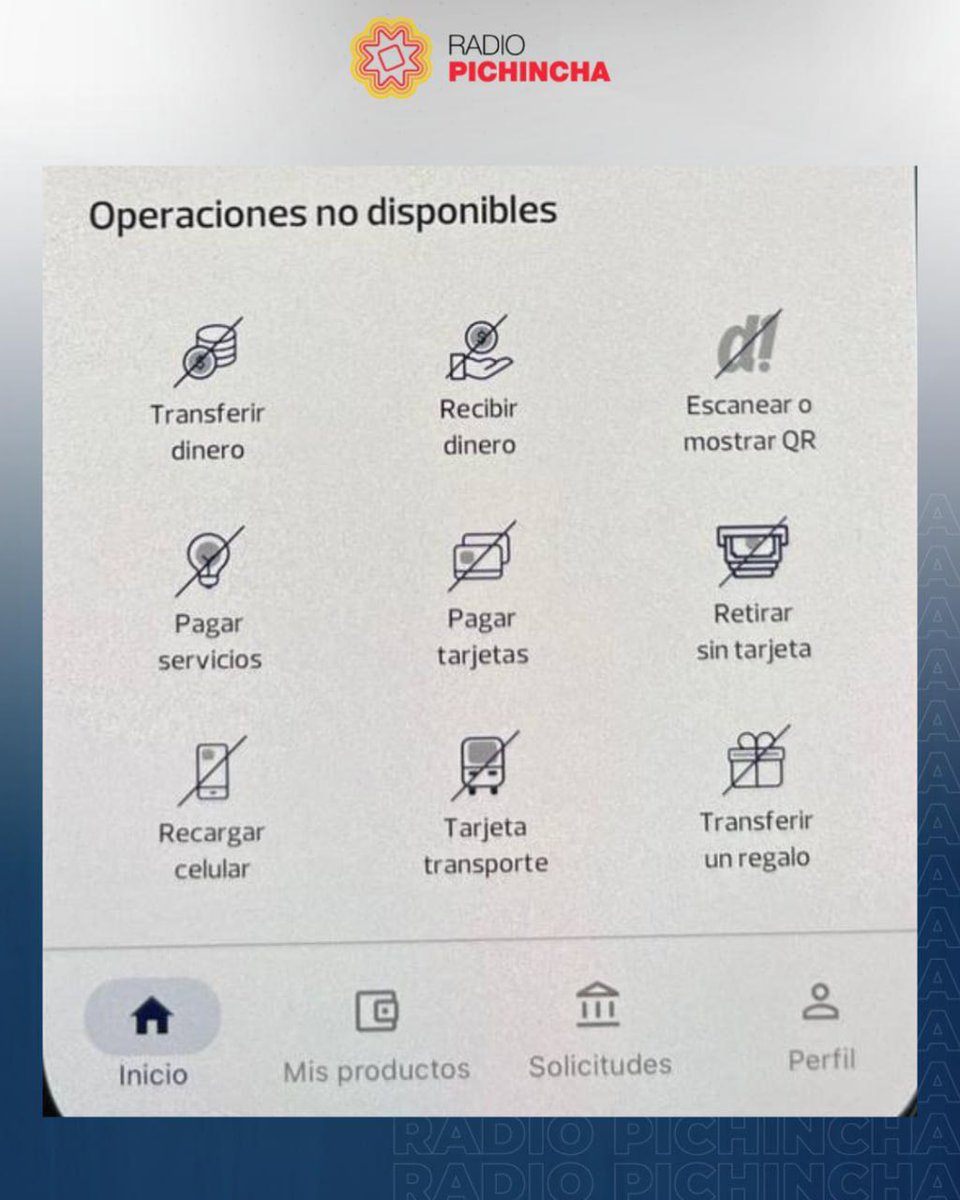 radio_pichincha's tweet photo. ⭕️ #ATENCIÓN | A esta hora, usuarios de @BancoPichincha nuevamente reportan fallas en la aplicación de la banca móvil. Según la entidad, la app tiene funcionamiento limitado, únicamente se puede visualizar el saldo disponible.
#LaRadioDeLasNoticias https://t.co/cqWyOJGvSe