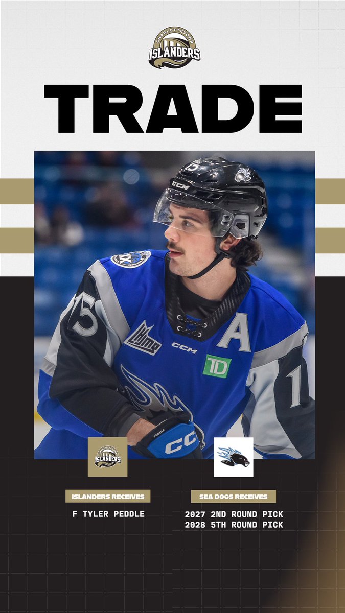 Charlottetown Islanders (@islandershky) on Twitter photo TRADE 🚨
We've acquired F Tyler Peddle from the <a href="/SJSeaDogs/">Saint John Sea Dogs</a> in exchange for a 2027 2nd round pick and a 2028 5th round Pick.
The <a href="/BlueJacketsNHL/">Columbus Blue Jackets</a> draft pick joins his brother Brady in Charlottetown this season.
Full Details • bit.ly/4oquvyK TRADE 🚨
We've acquired F Tyler Peddle from the <a href="/SJSeaDogs/">Saint John Sea Dogs</a> in exchange for a 2027 2nd round pick and a 2028 5th round Pick.
The <a href="/BlueJacketsNHL/">Columbus Blue Jackets</a> draft pick joins his brother Brady in Charlottetown this season.
Full Details • bit.ly/4oquvyK