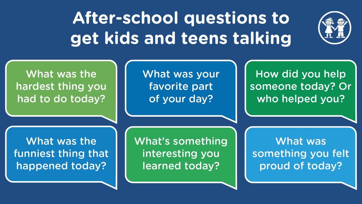 childrensatl's tweet image. "Did you have a good day?" 💬 "Yeah." 💬 Sound like a typical after-school conversation with your child? Try switching up your approach by asking specific, open-ended questions to get kids and teens talking. More conversation starters: Strong4Life.info/Questions.