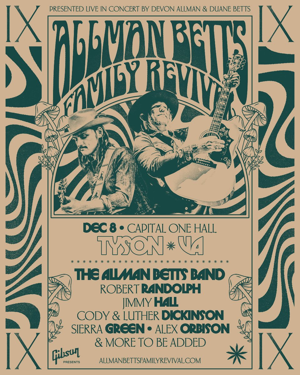 Allman Betts Family Revival will return to Capital One Hall on Dec. 8 with the stellar lineup of Luther Dickinson, Cody Dickinson, Robert Randolph, Jimmy Hall, Sierra Green, Orbi Orbison &amp; The Allman Betts Band.

Tickets go on sale this Friday, Aug. 8 at 10A