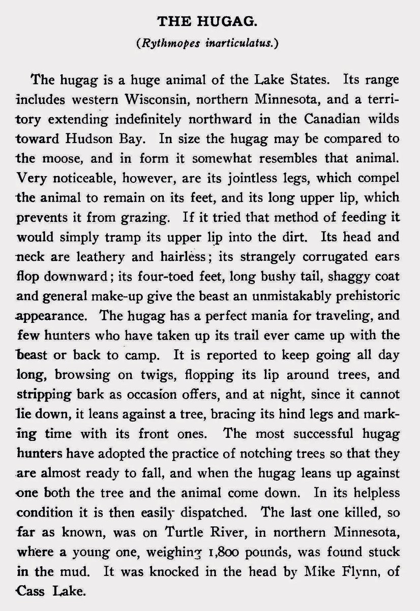 The Hugag

Cox, William T. and Du Bois, Coert, "Fearsome Creatures of the Lumberwoods: With a Few Desert and Mountain Beasts" (1910).