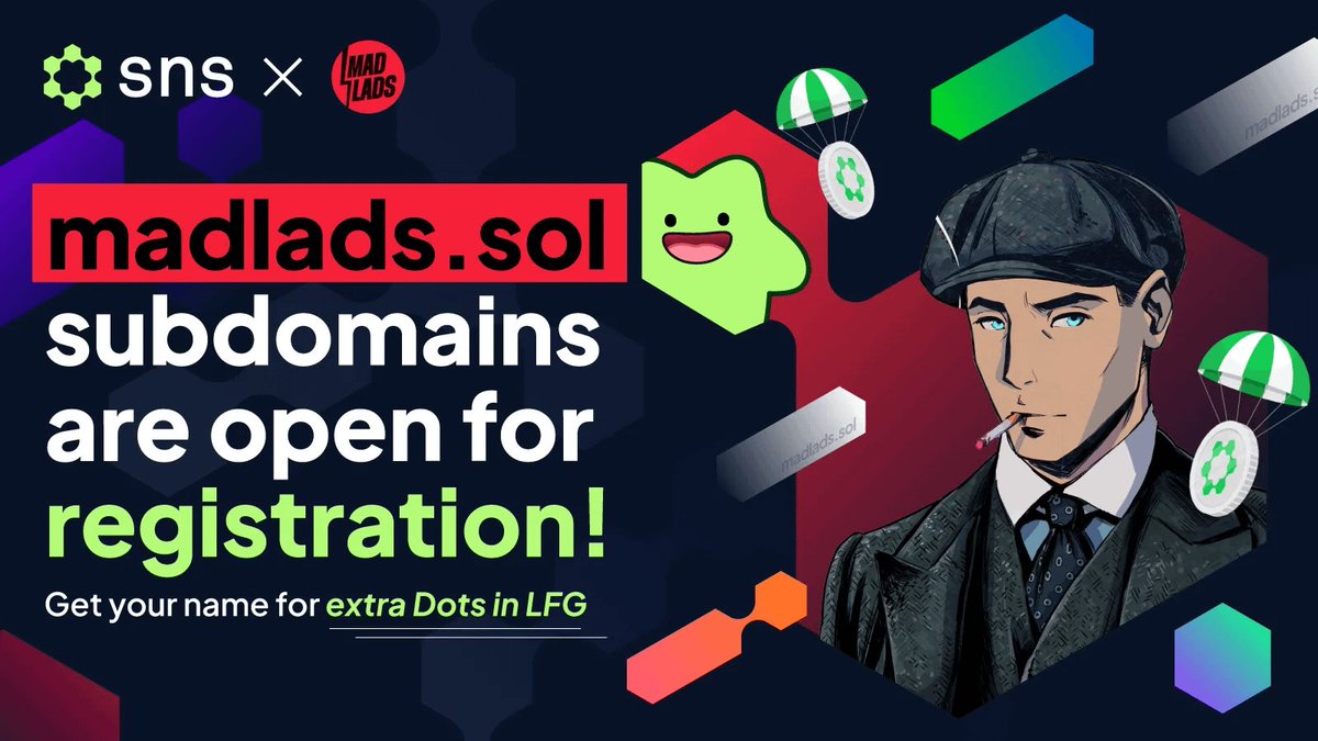 Mad Lads (@madlads) on Twitter photo madlads.sol subdomains are liveโก๏ธ
Every Lad may now claim their exclusive subdomain. Register by August 13th to get an exclusive badge that earns you more @SNS Dots.
Registration link below ๐ madlads.sol subdomains are liveโก๏ธ
Every Lad may now claim their exclusive subdomain. Register by August 13th to get an exclusive badge that earns you more @SNS Dots.
Registration link below ๐