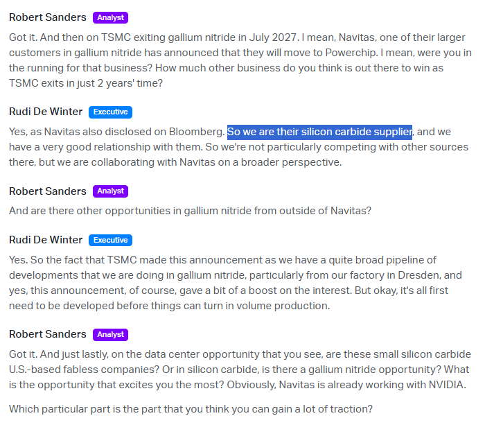 X-FAB on #Navitas and SiC + GaN opportunities 

$XFAB $NVDA $AIXA $STM $ON $IFX $AEHR $WOLF 
$TSM $ASM $MELE