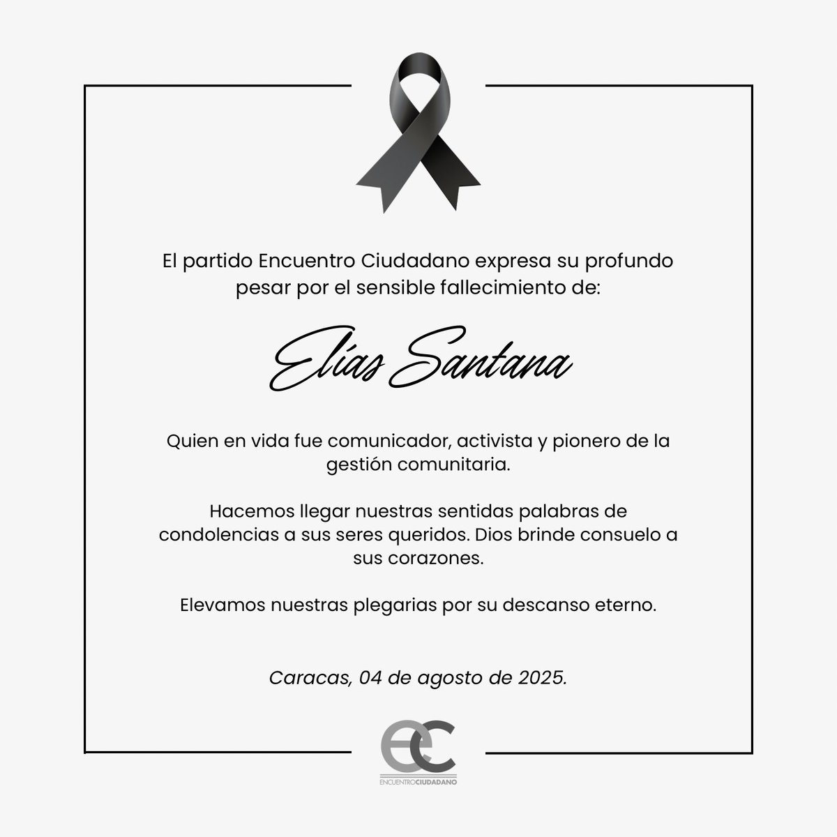Expresamos nuestro profundo pesar por el fallecimiento de Elías Santana.

Enviamos nuestras condolencias a sus seres queridos.