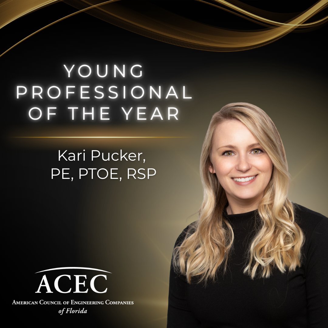 Hats off to Jacksonville traffic engineer Kari Pucker, PE, PTOE, RSP for being named the #ACECFlorida Young Professional of the Year. Kari has dedicated her career to improving road safety and enhancing the systems that connect communities. Congratulations Kari.