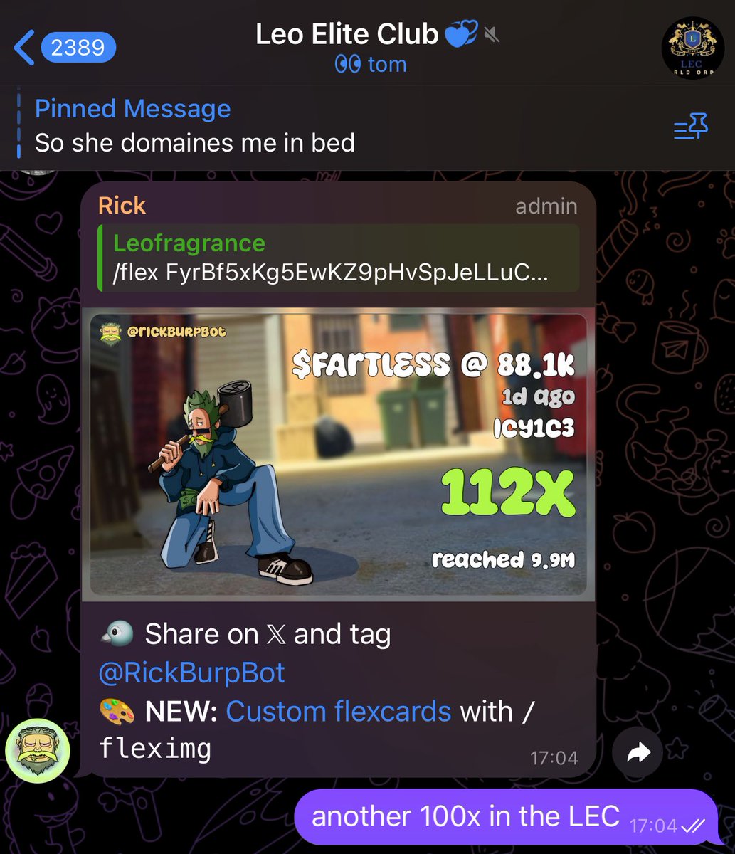 LeoFragrance (@leofragrance69) on Twitter photo And another 100x served in the LEC $fartless - called by <a href="/1cy1c3/">1cy1c3.eth ⨀💜</a> in our wonderful little trench gc. And another 100x served in the LEC $fartless - called by <a href="/1cy1c3/">1cy1c3.eth ⨀💜</a> in our wonderful little trench gc.