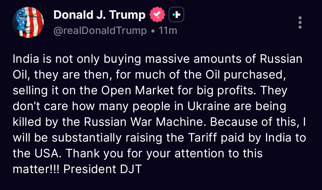 itsTarH's tweet photo. THE REAL GAME PLAN

👉Pressure India to stop buying Russian oil
👉Starve Russia war chest by choking oil sales 
👉Push Moscow into a Ukraine peace deal
👉Collect a Nobel Peace Prize for "ending" the war

Meanwhile
⛽EU still gets 17% of its gas from Russia
🪖US has sent $183B to Ukraine in military equipment + aid

Double Standards