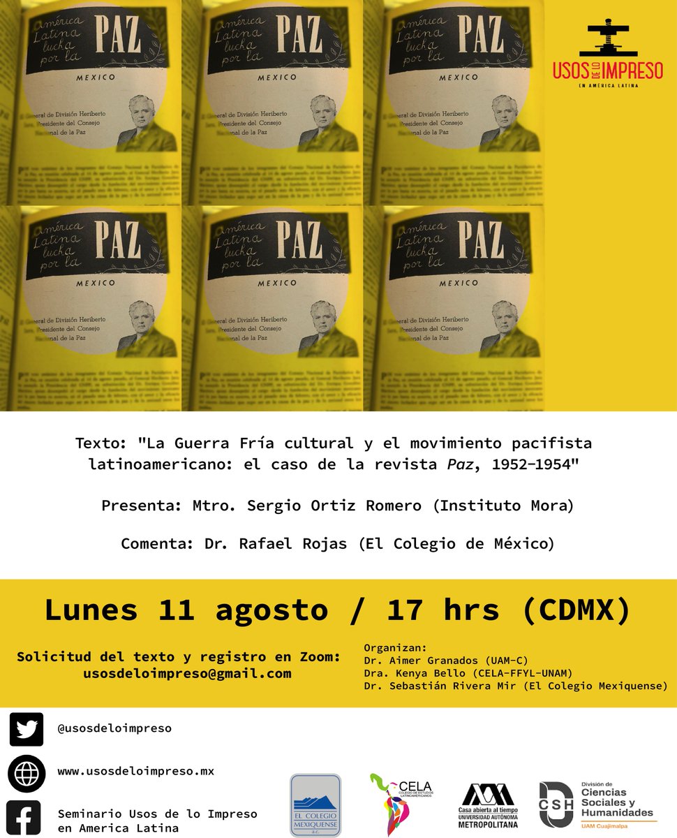 El lunes próximo retomamos actividades en compañía de Rafael Rojas y Sergio Ortiz Romero. ¡No falten!