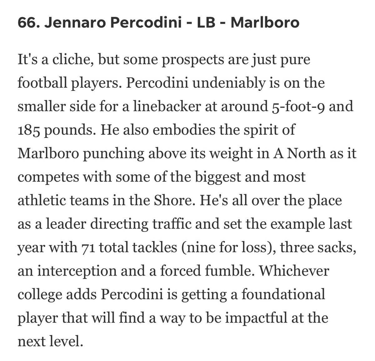 Jennaro “Perk” Percodani (@jennaroperk) on Twitter photo Thank you <a href="/AsburyParkPress/">Asbury Park Press</a> for recognizing me as one of the top 75 Shore Conference football recruits in the Class of 2026.
<a href="/mhsmustangsfb/">mustangsfootball</a> <a href="/reid_stapp/">Reid Stapp</a> <a href="/JPapalia57/">Jim Papalia</a> <a href="/BillyTCook/">Bill Cook</a> <a href="/TheMikeLuzio/">TheMikeLuzio</a> <a href="/Coach_Brown050/">Coach Jeff Brown</a> <a href="/GoMVB/">GoMVB Sports - Recruit Content for College Coaches</a> <a href="/nextlvlculture/">Next Level Culture</a> Thank you <a href="/AsburyParkPress/">Asbury Park Press</a> for recognizing me as one of the top 75 Shore Conference football recruits in the Class of 2026.
<a href="/mhsmustangsfb/">mustangsfootball</a> <a href="/reid_stapp/">Reid Stapp</a> <a href="/JPapalia57/">Jim Papalia</a> <a href="/BillyTCook/">Bill Cook</a> <a href="/TheMikeLuzio/">TheMikeLuzio</a> <a href="/Coach_Brown050/">Coach Jeff Brown</a> <a href="/GoMVB/">GoMVB Sports - Recruit Content for College Coaches</a> <a href="/nextlvlculture/">Next Level Culture</a>