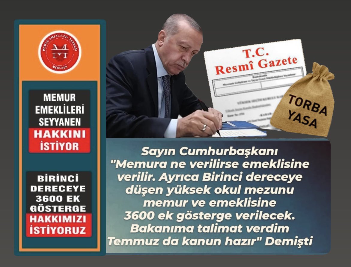 Bu durum artık değişmeli, verilen sözler hatırlanmalı. Emekli memurun hakkından bir çok kesimi fonladınız ve artık bunun bir son bulması lazım. Başka kaynak bulun artık 2 yıldan fazla oldu ve artık emekli  memurun da takati kalmadı. Açlık sınırının altındayız. Bakan Şimşek’in