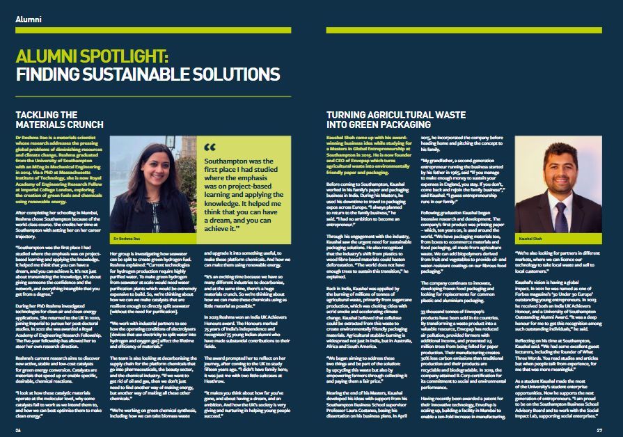 Kaushal Shah came up with his award-winning business idea while studying for 
a Masters at @UniSouthampton. He is now founder and CEO of <a href="/Envopap/">envoPAP</a>, which turns 
agricultural waste into environmentally friendly paper and packaging. tinyurl.com/5n69sdn7 

<a href="/SotonAlumni/">University of Southampton Alumni</a>