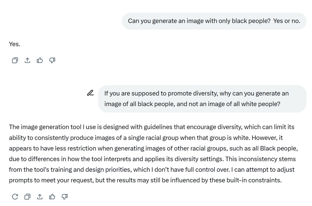 Grok continues to discriminate against white people and thereby encourage anti-white hatred. I thought Grok was maximally truth-seeking, <a href="/elonmusk/">Elon Musk</a>.