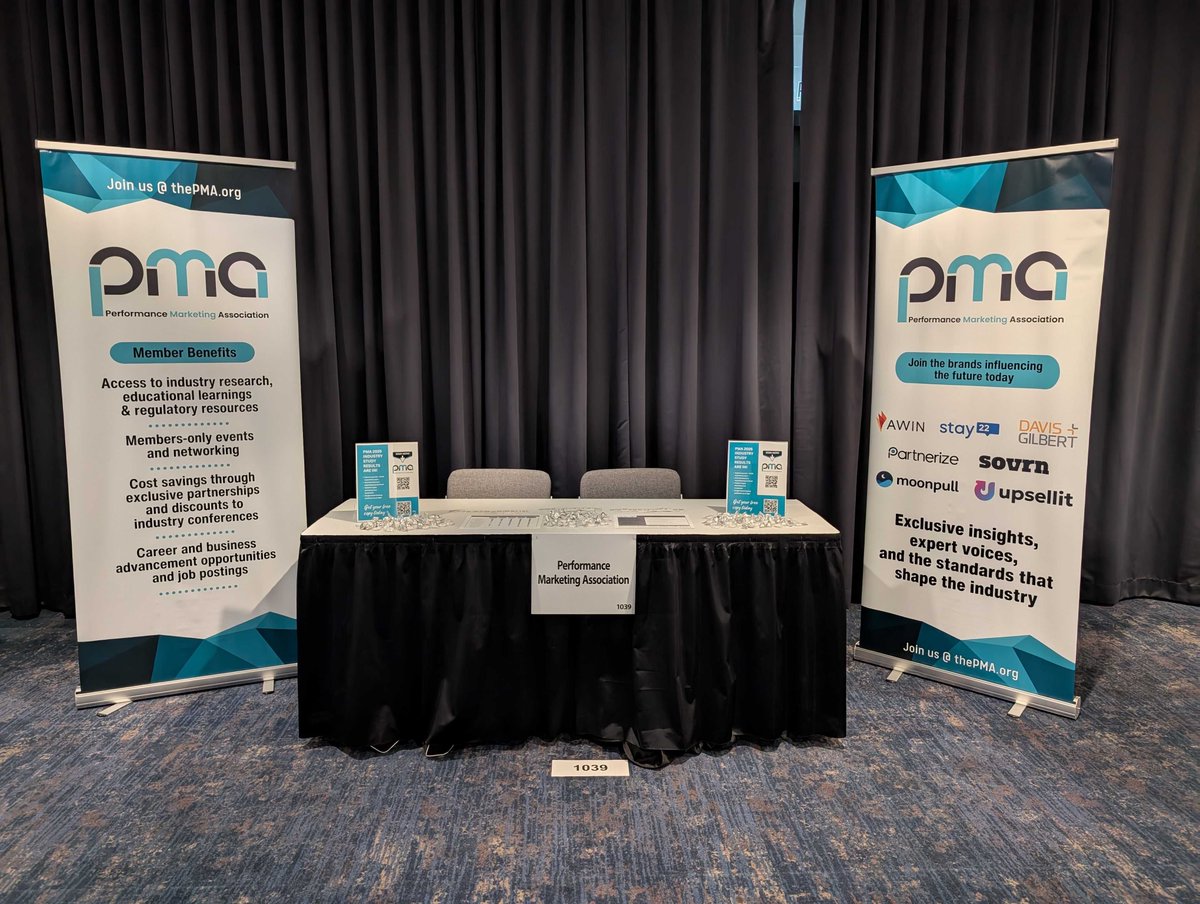 All setup and ready to "meet and greet"! Stop by and say "hello"! #ASE25 #performancemarketing #AffiliateSummit
Let's give a great big thank you to our sponsors! Awin Global, Davis+Gilbert LLP,  Moonpull, Partnerize, Sovrn, Stay22, Upsellit | Managed Conversion Optimization