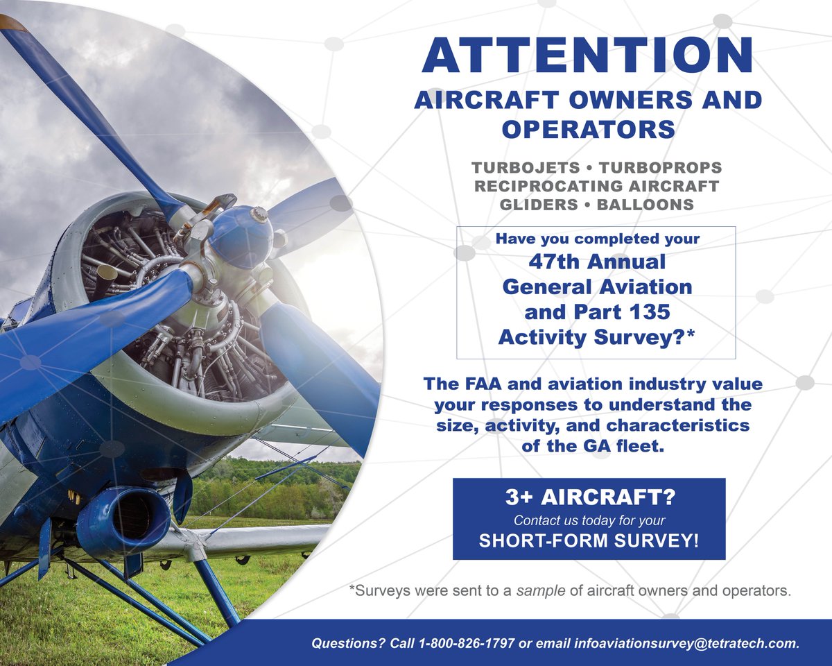 NAAA (@agaviationnaaa) on Twitter photo As a reminder, please complete the GA Survey if you received an email/postcard invite. Your confidential data to the FAA is vital for NAAA to use to calculate accident statistics for Part 137 operations & guide our education & safety programs. Reporting is for calendar year 2024. As a reminder, please complete the GA Survey if you received an email/postcard invite. Your confidential data to the FAA is vital for NAAA to use to calculate accident statistics for Part 137 operations & guide our education & safety programs. Reporting is for calendar year 2024.