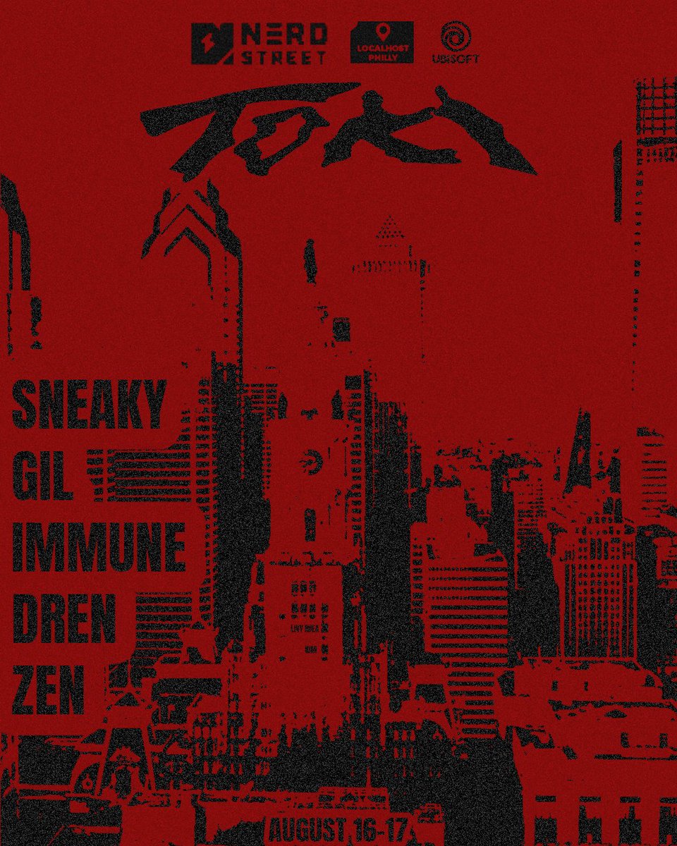 Introducing the @TokiEsportsNA Roster for <a href="/nerdstreet/">Nerd Street</a> Philadelphia LAN
🧠<a href="/SneakySOBS/">Sneaky 🏳️‍⚧️</a> 
🐈‍⬛<a href="/immunedoesfx/">immune | thumbnail designer</a> 
🐈‍⬛<a href="/BokettoGil/">Gil</a> 
🐈‍⬛@DrenR6 
🐈‍⬛<a href="/zenquaz/">zen.</a>