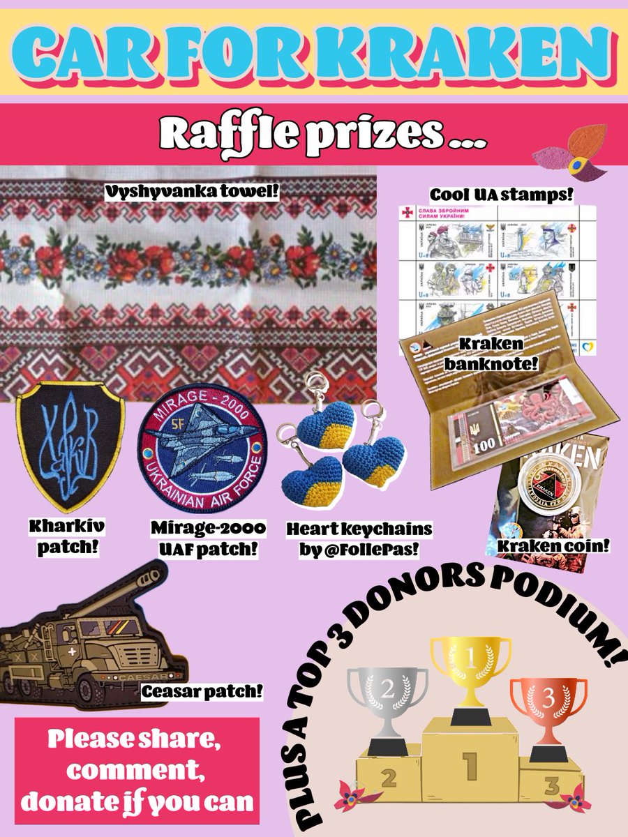 Svitlana, sbk1301 in the good place (@s_bk1301) on Twitter photo 💃Raffle, raffle, raffle💃
For 5$ ticket you can win patches, 🇺🇦stamps, heart-shaped💙💛keychains, 🇺🇦vyshyvanka towel and the classics: Kraken🐙coin and banknote💵
😏Anyone feeling lucky?
PP: monsterman22x0790@gmail.com send.monobank.ua/jar/2ZsX5pNdkx 💃Raffle, raffle, raffle💃
For 5$ ticket you can win patches, 🇺🇦stamps, heart-shaped💙💛keychains, 🇺🇦vyshyvanka towel and the classics: Kraken🐙coin and banknote💵
😏Anyone feeling lucky?
PP: monsterman22x0790@gmail.com send.monobank.ua/jar/2ZsX5pNdkx