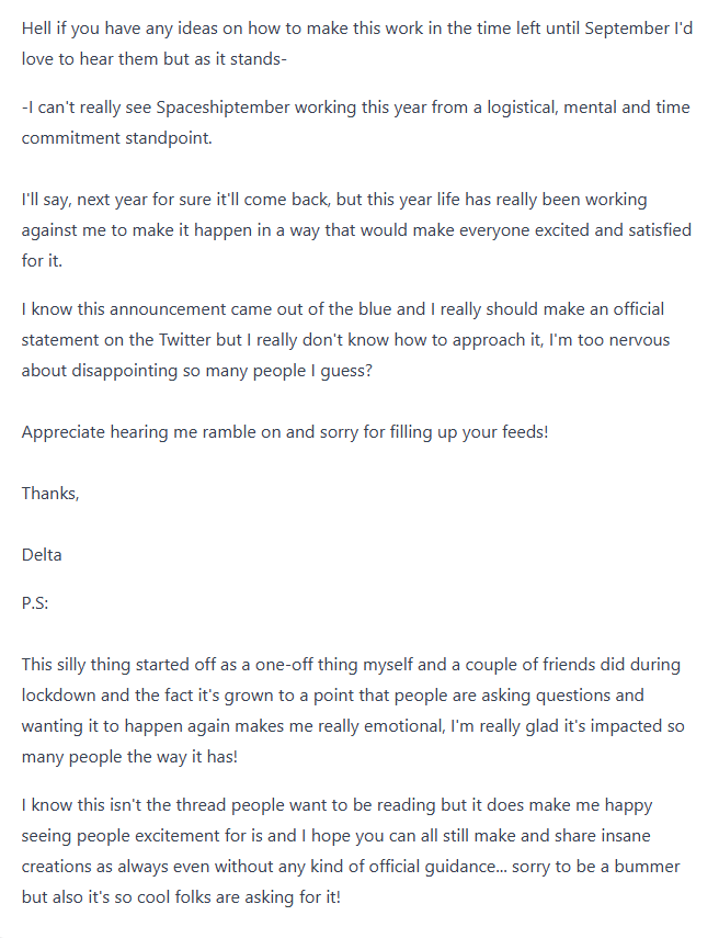 ⚠️ An update on Spaceshiptember 2025 (#SST25) from <a href="/VelocityCatte/">Delta 🚀</a>:

Plain Text Version:
docs.google.com/document/d/1XN…