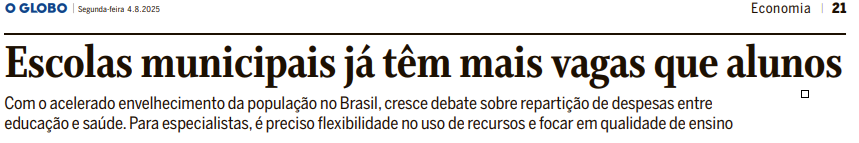 leandroprch's tweet photo. O Brasil vive uma transição educacional: a expansão deu lugar à estagnação demográfica. Com mais vagas que alunos em muitos municípios, o foco precisa mudar. Agora, o desafio precisa ser outro: melhorar a qualidade, com redes mais enxutas e mais eficazes. https://t.co/6WfTHaeUW4