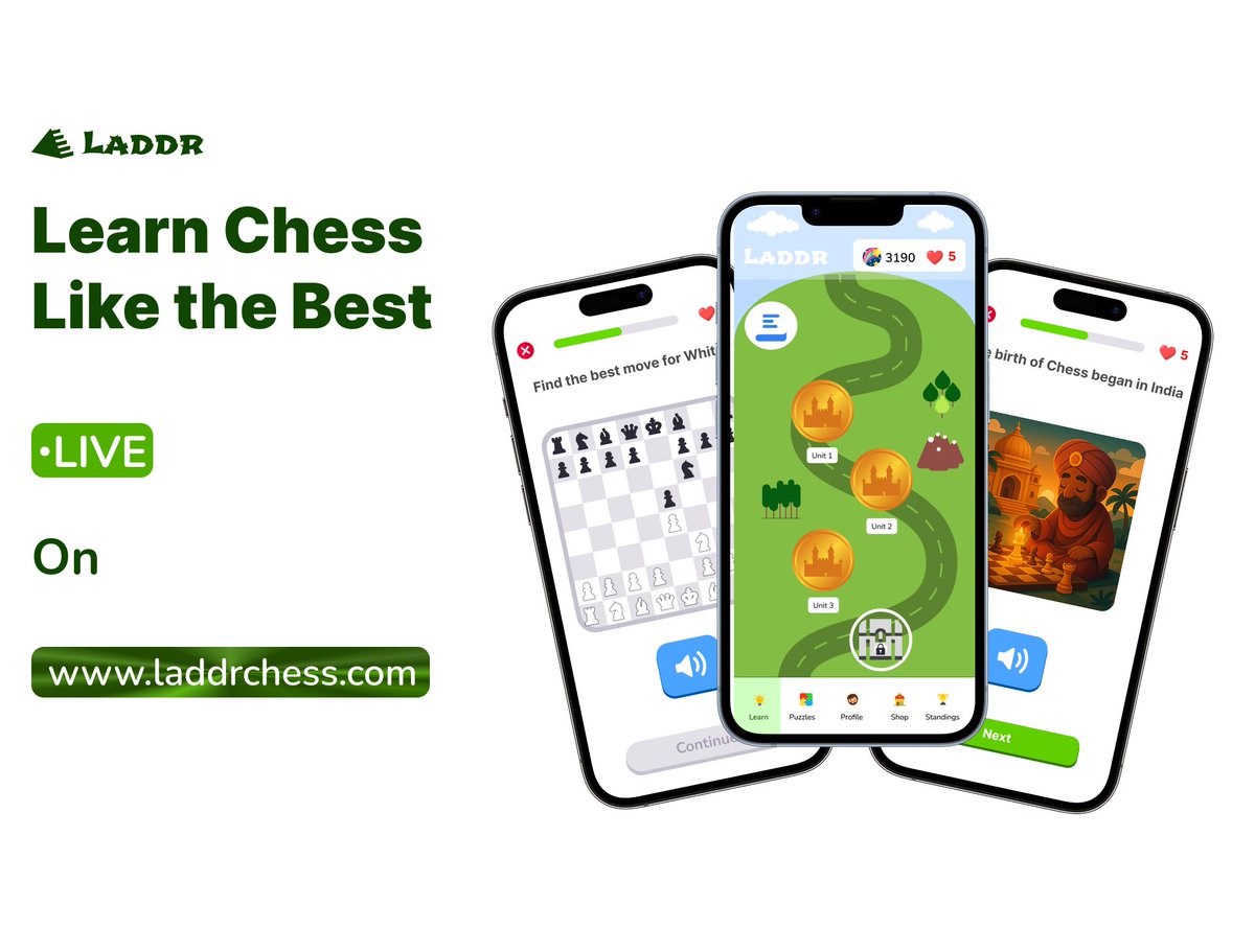 Laddr is live🎬

⚔️♟️Get ready to improve your critical thinking and problem solving skills. 

Check it out at laddrchess.com