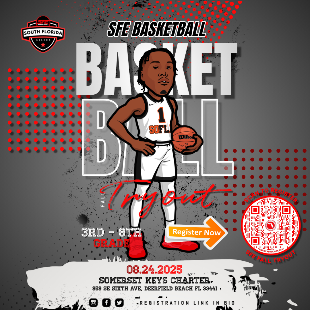 🏀 SFE Basketball Fall Tryouts 🏀
Calling All 3rd–8th Grade Hoopers!
Are you ready to take your game to the next level?
Come try out for South Florida Elite Basketball's Fall Teams!
Join one of South Florida’s most respected youth basketball programs.
