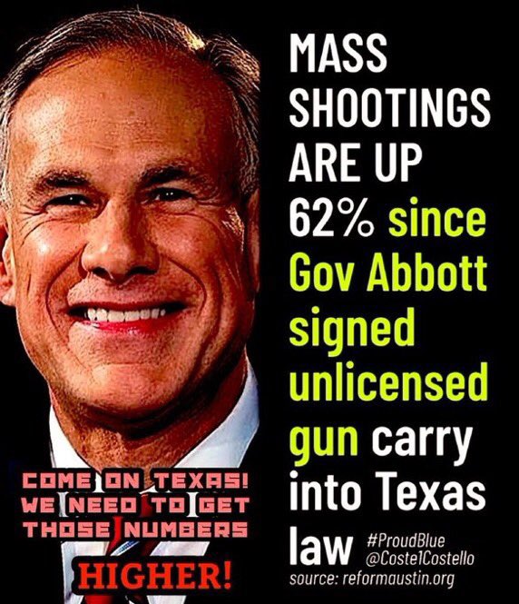 Blue Kind Zelenskyy 🇺🇦 (@pippakimg) on Twitter photo Texas Governor <a href="/GregAbbott_TX/">Greg Abbott</a> signed a law in 2021 that allows anyone over the age of 21 to carry a handgun without a license or training. A study found that the number of mass shootings increased by 62.5 percent in the year after the law was implemented
newrepublic.com/post/172521/ra… Texas Governor <a href="/GregAbbott_TX/">Greg Abbott</a> signed a law in 2021 that allows anyone over the age of 21 to carry a handgun without a license or training. A study found that the number of mass shootings increased by 62.5 percent in the year after the law was implemented
newrepublic.com/post/172521/ra…