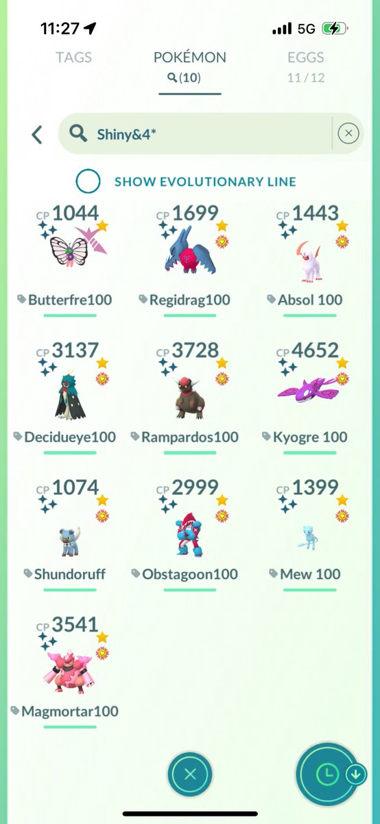 DylanJustison's tweet image. After getting the Shundo GMax Butterfree I’m now up to 10 Shundo’s!!! Mew is bottle capped but we take those. #PokemonGo