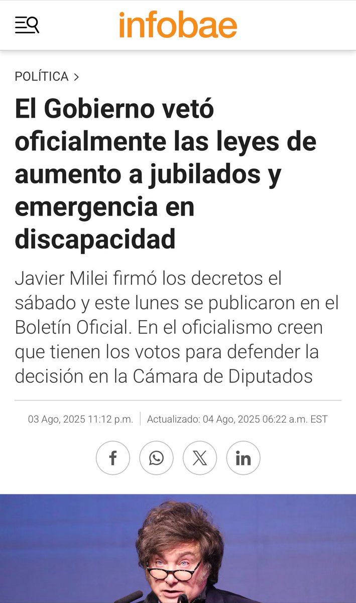 🚨MILEI VETÓ EL AUMENTO PARA JUBILADOS Y LA EMERGENCIA EN DISCAPACIDAD 🚨

Una vez más, el “orden” del que hablan se basa en una motosierra que siempre ajusta a los más vulnerables.
Qué fácil es el sacrificio cuando no lo hacés vos…