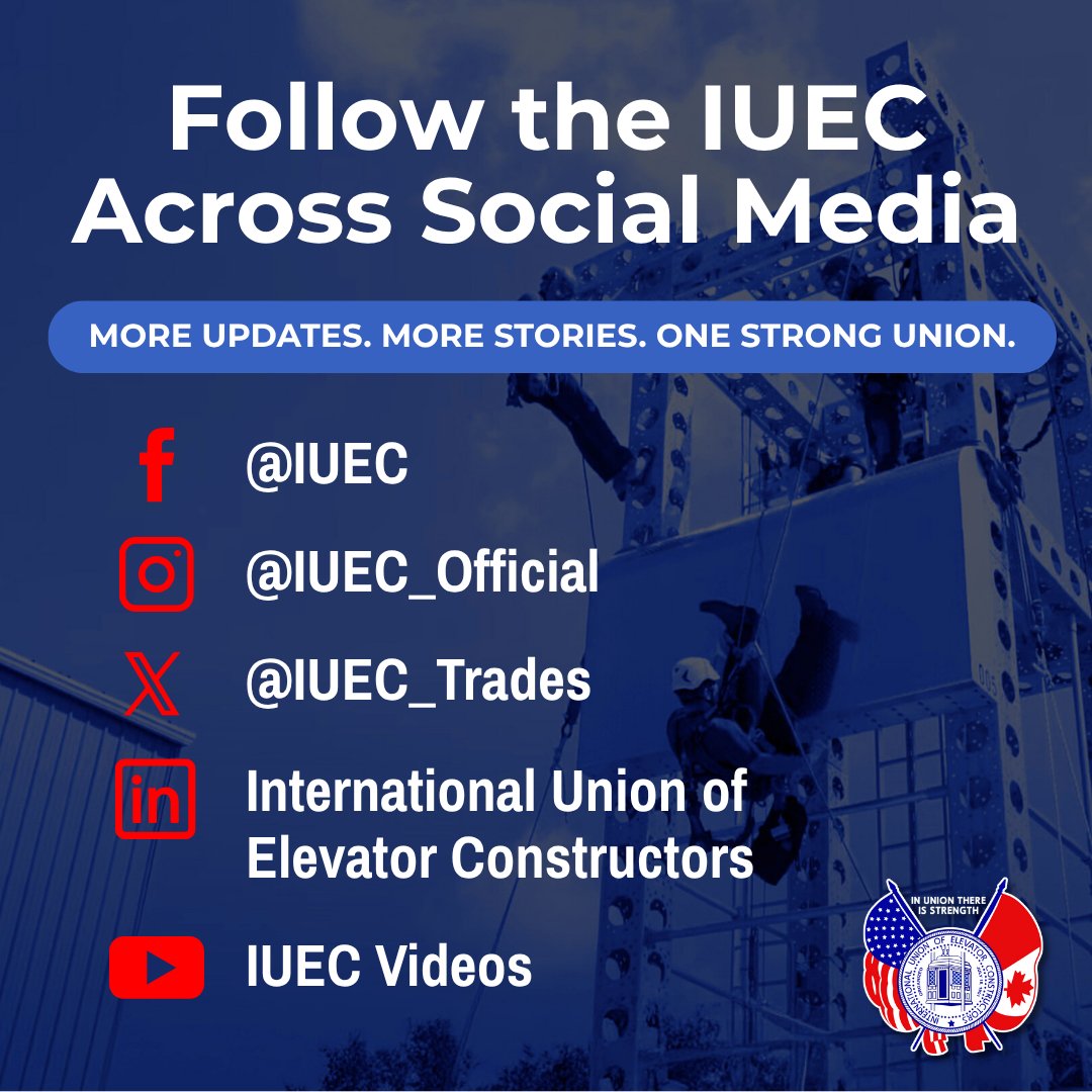 Are you following the IUEC on all our social platforms? If not — now’s the time. 

✔️ Local union highlights 
✔️ Safety &amp; training updates 
✔️ Jobsite spotlights 
✔️ Industry news that impacts YOU 

Don’t miss out — we’re building more than elevators. We’re building a community.