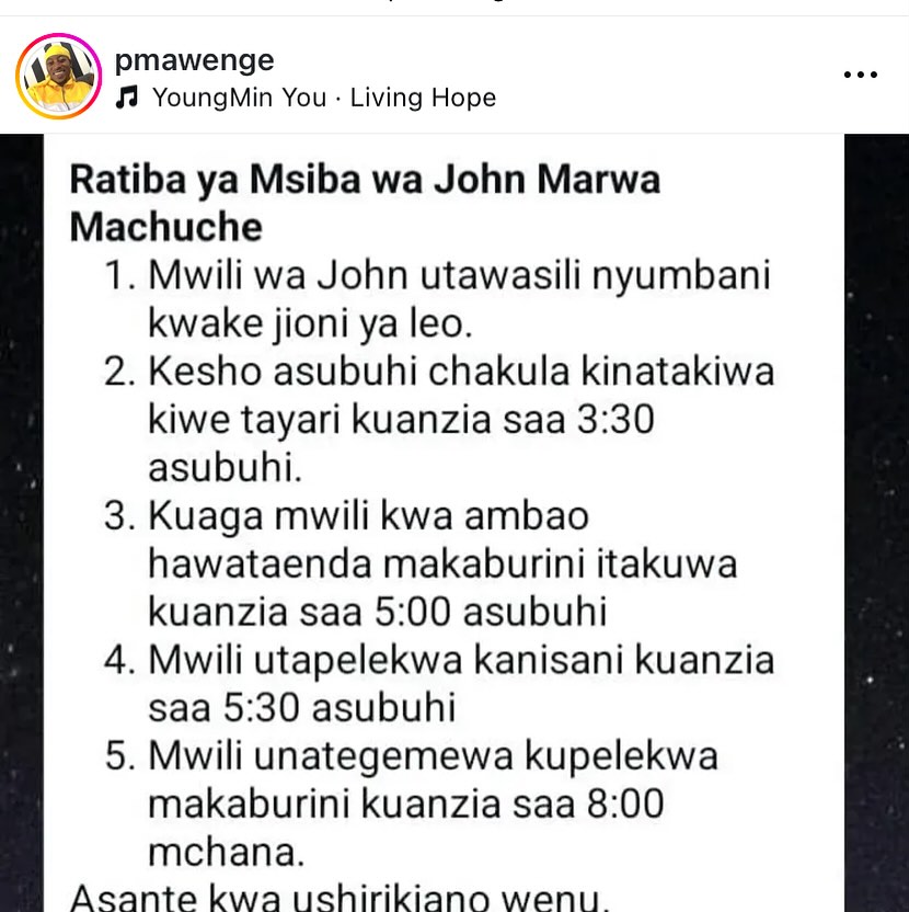 Hip Hop DNA ๐ (@hiphopdna_tz) on Twitter photo Kwa ambao wanataka kushiriki mazishi ya Baba wa
<a href="/NikkiZohan/">PlataOPlomo25</a> ,Hii Ndio ratiba ya shughuli nzima!
Pole kwa ndugu,jamaa na marafiki! Kwa ambao wanataka kushiriki mazishi ya Baba wa
<a href="/NikkiZohan/">PlataOPlomo25</a> ,Hii Ndio ratiba ya shughuli nzima!
Pole kwa ndugu,jamaa na marafiki!
