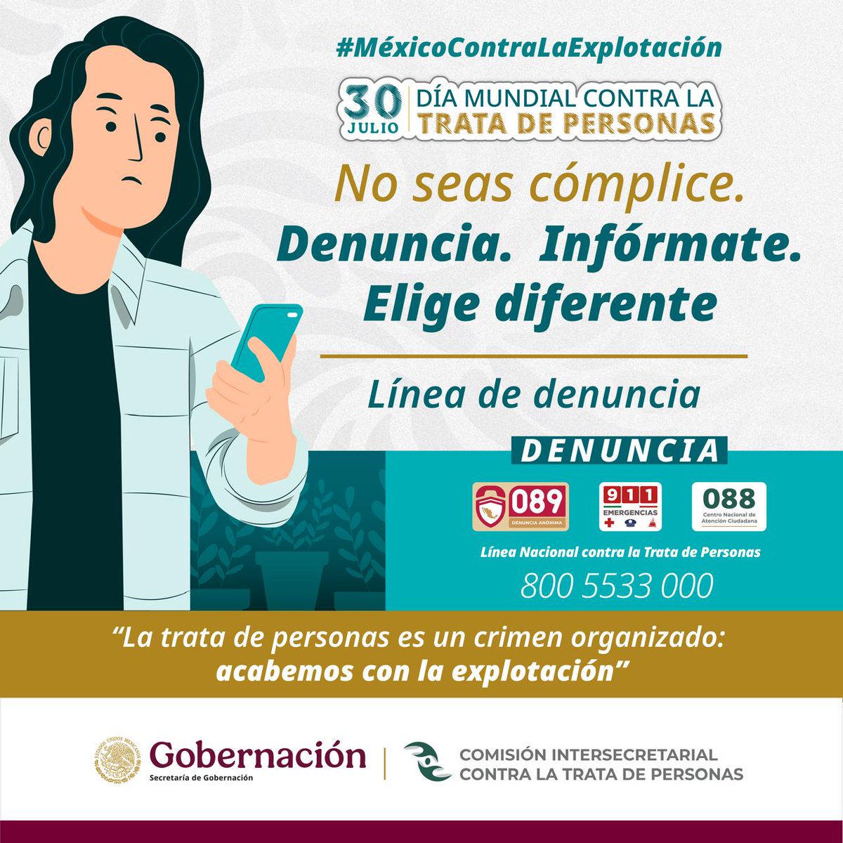🔵La trata de personas es un delito que explota a mujeres, niñas, niños y personas vulnerables, violando su libertad y dignidad.
🚨 ¡Denunciar es salvar vidas!
📲 Si tienes información sobre posibles casos de trata, denuncia de forma segura y anónima al 089 o acude a nuestros