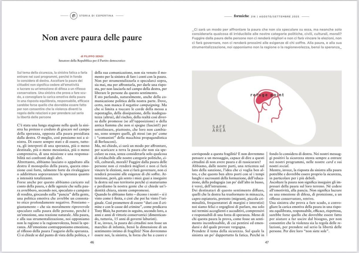 Da leggere questo bell’articolo di ⁦<a href="/nomfup/">nomfup</a>⁩ sulla “Paura delle paure” della sinistra, uscito sul numero di agosto di ⁦<a href="/formichenews/">Formiche</a>⁩ ⁦<a href="/pdnetwork/">Partito Democratico 🇮🇹 🇪🇺</a>⁩ ⁦<a href="/DonnePd/">Conferenza Nazionale Donne Democratiche</a>⁩ ⁦<a href="/PD_Lazio/">PD Lazio</a>⁩ ⁦<a href="/PD_ROMA/">PD ROMA</a>⁩