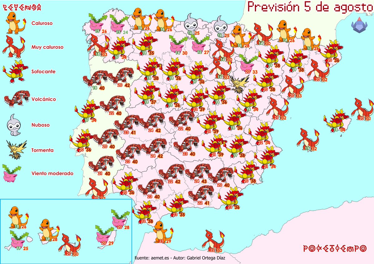 🌋Vamos a tener ola de calor toda la semana. Mañana se volverá a superar el 40 en todo el suroeste, y los 35ºC en casi todo el resto.
☁️🌪️Sólo el flujo del norte dejará algunas nubes en el Cantábrico y algo de viento por la tarde en CYL y Aragón.
🔥En los archipiélagos las