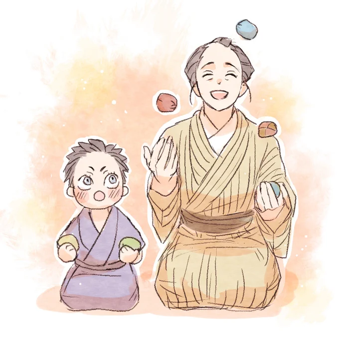 お父さんとはくじくんと狛恋ちゃんとお手玉 