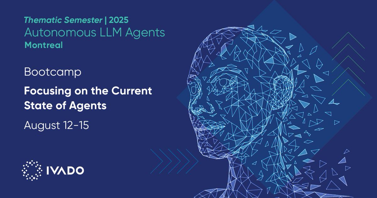 IVADO_Qc's tweet image. 📢 Last day to register for the IVADO Bootcamp dedicated to autonomous LLM agents, which will take place from August 12 to 15 at the MIL Campus in Montreal.

➡️ Registration: event.fourwaves.com/fr/thematicsem…

#AI #ArtificialIntelligence #AutonomousAgents #LLM
