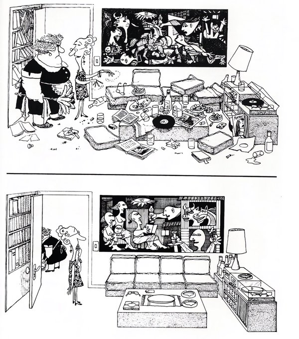 Quino, simplemente fantástico.
El detalle del "orden" aplicado al Guernica...